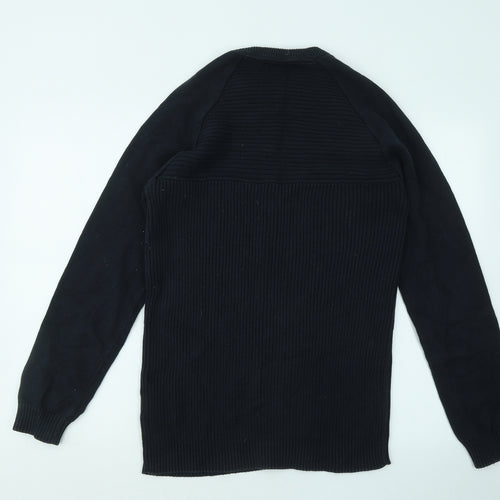 JACK & JONES Mens Blue Round Neck Cotton Pullover Jumper Size L - Ribbed