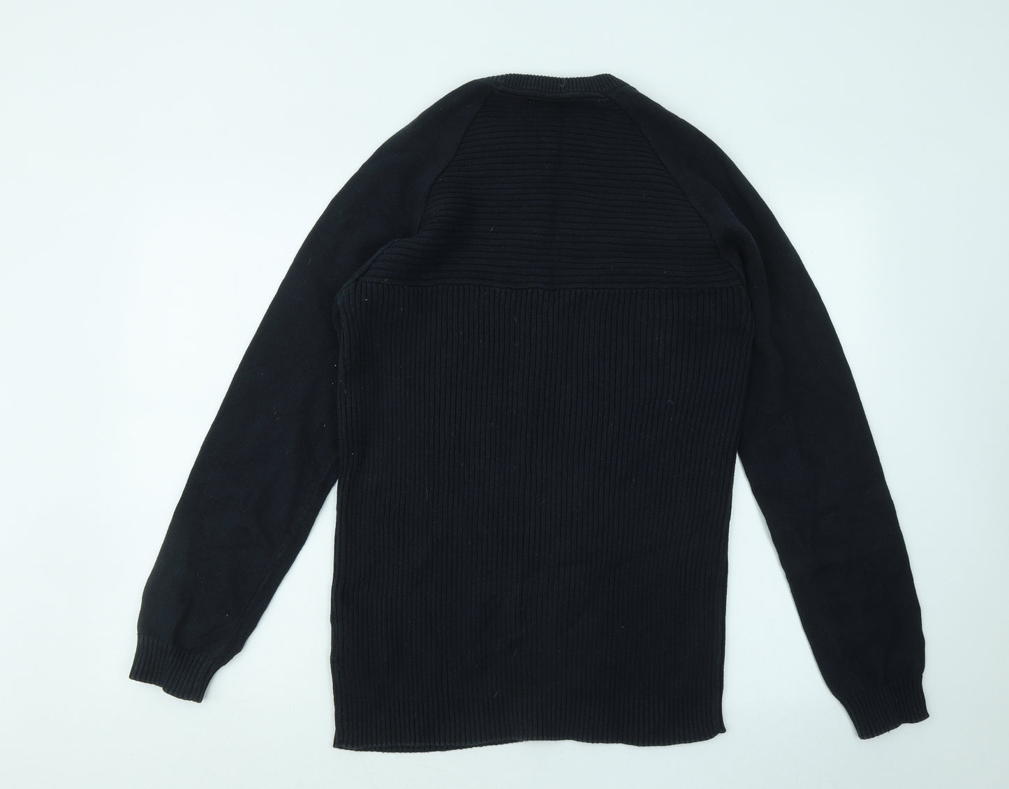 JACK & JONES Mens Blue Round Neck Cotton Pullover Jumper Size L - Ribbed