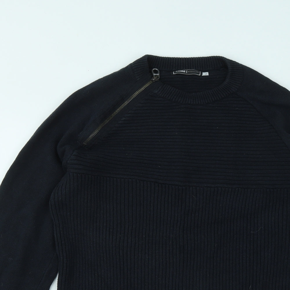 JACK & JONES Mens Blue Round Neck Cotton Pullover Jumper Size L - Ribbed