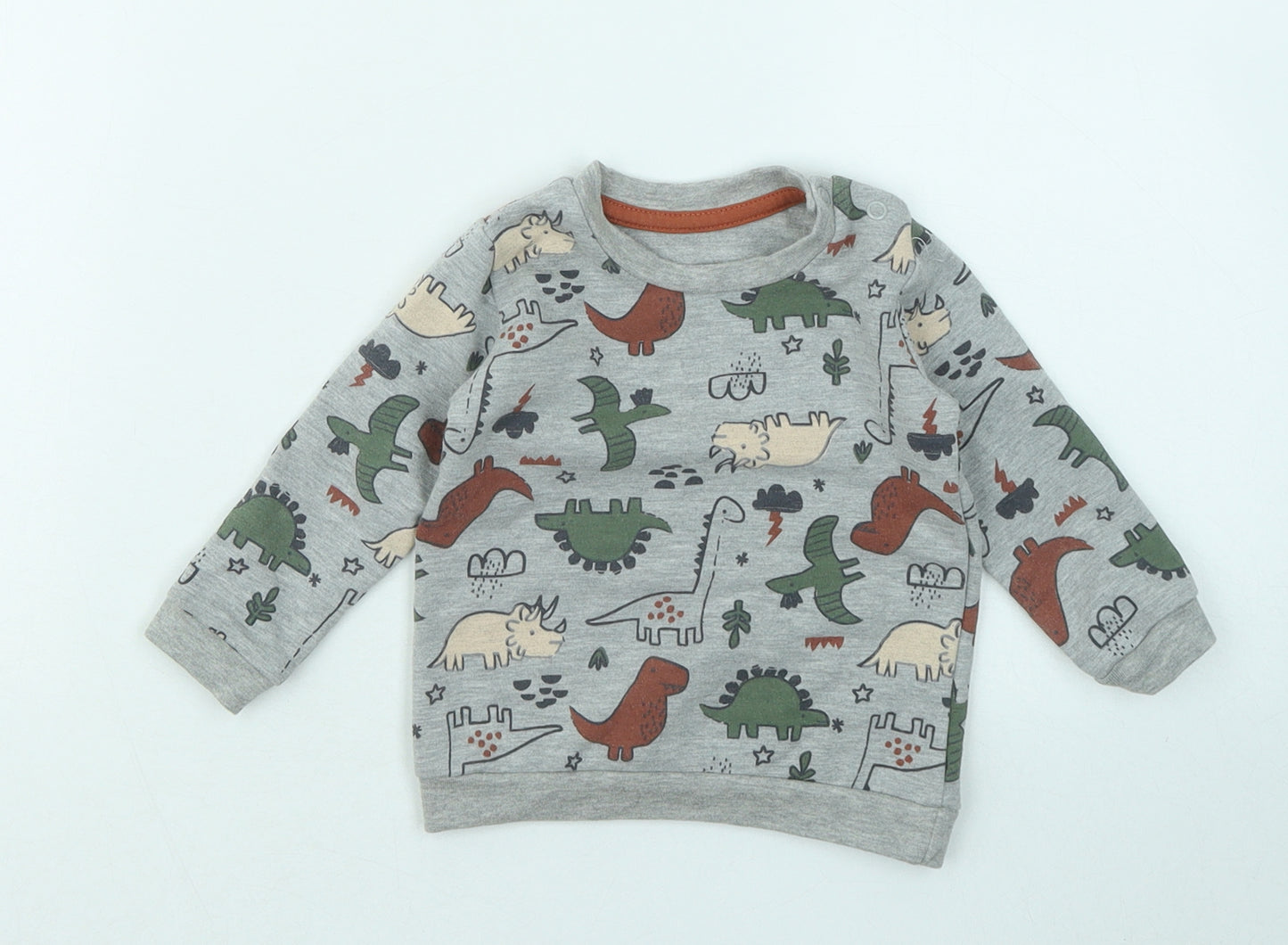Matalan Boys Grey Geometric Cotton Pullover Jumper Size 6-9 Months - Dinosaurs