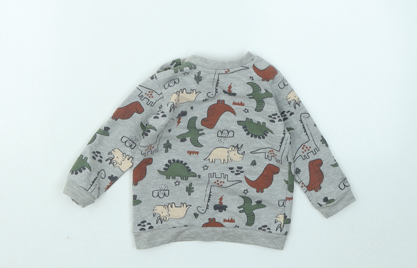 Matalan Boys Grey Geometric Cotton Pullover Jumper Size 6-9 Months - Dinosaurs