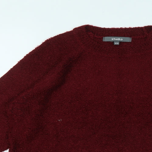 Studio Womens Red Round Neck Acrylic Pullover Jumper Size 8