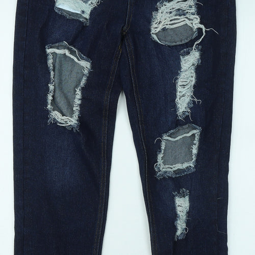 Boohoo Womens Blue Cotton Straight Jeans Size 10 L28 in Regular Zip