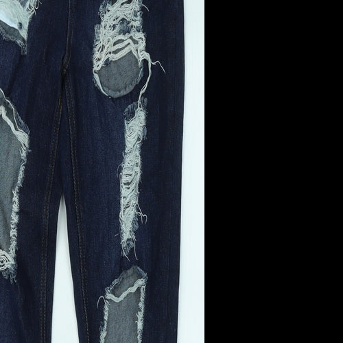 Boohoo Womens Blue Cotton Straight Jeans Size 10 L28 in Regular Zip