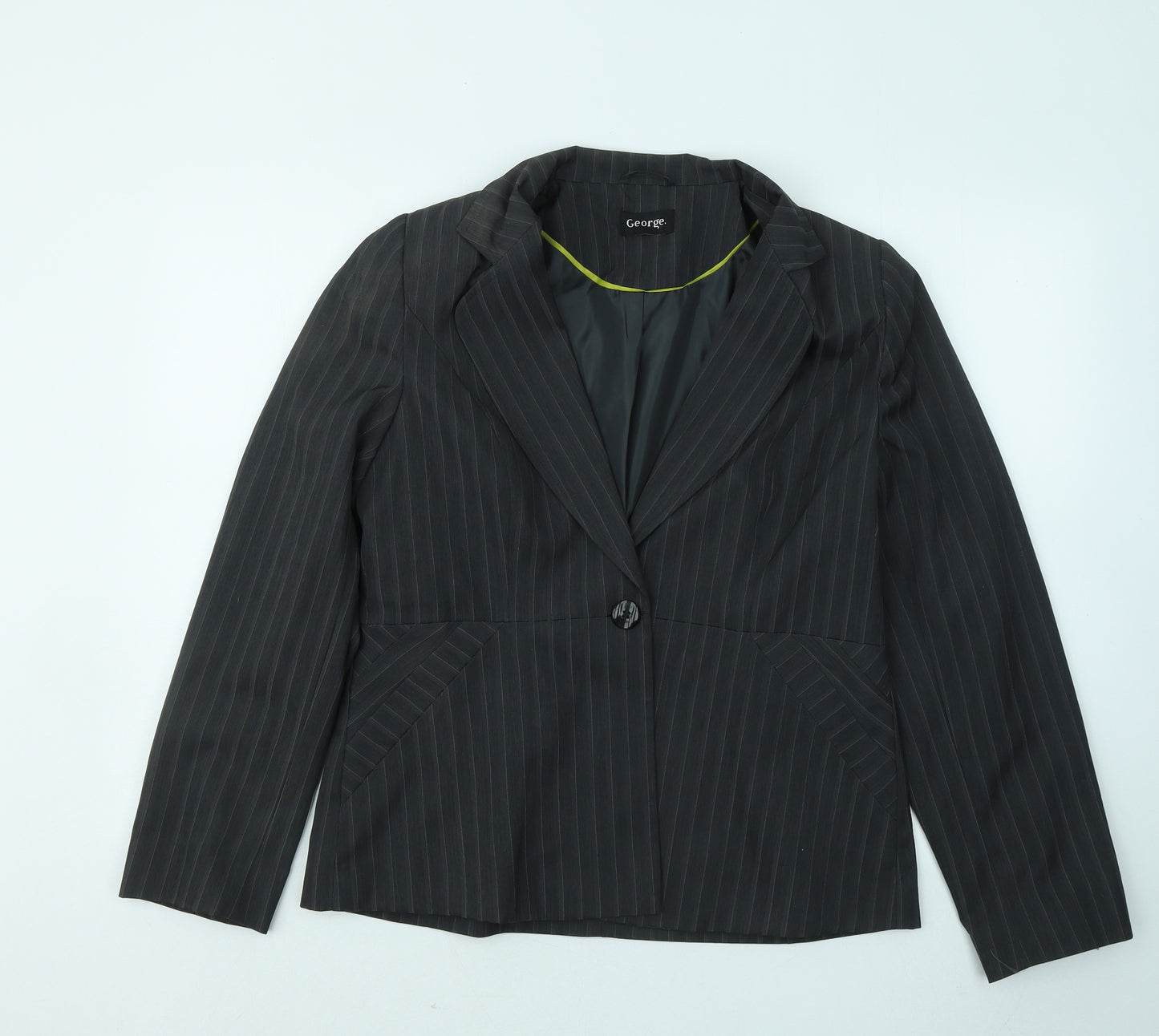 George Womens Grey Striped Jacket Blazer Size 16 Button