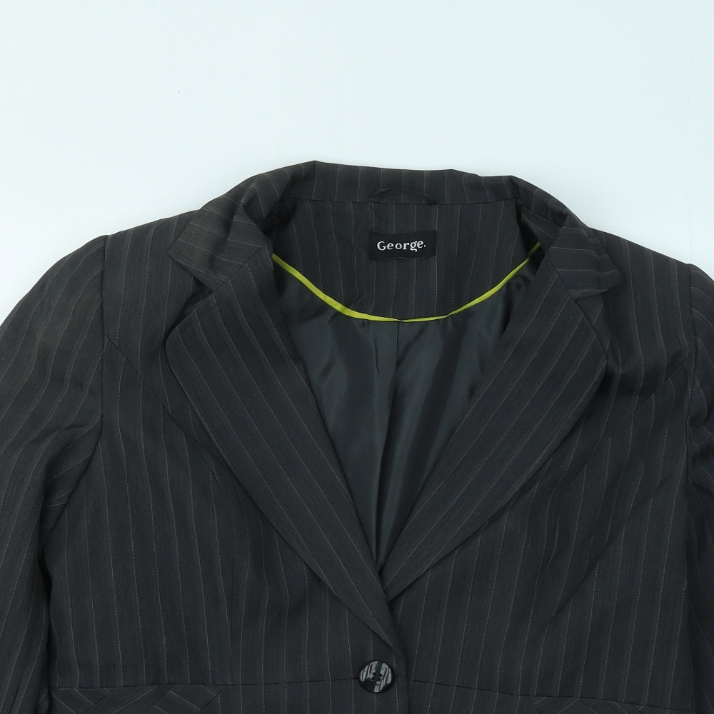 George Womens Grey Striped Jacket Blazer Size 16 Button