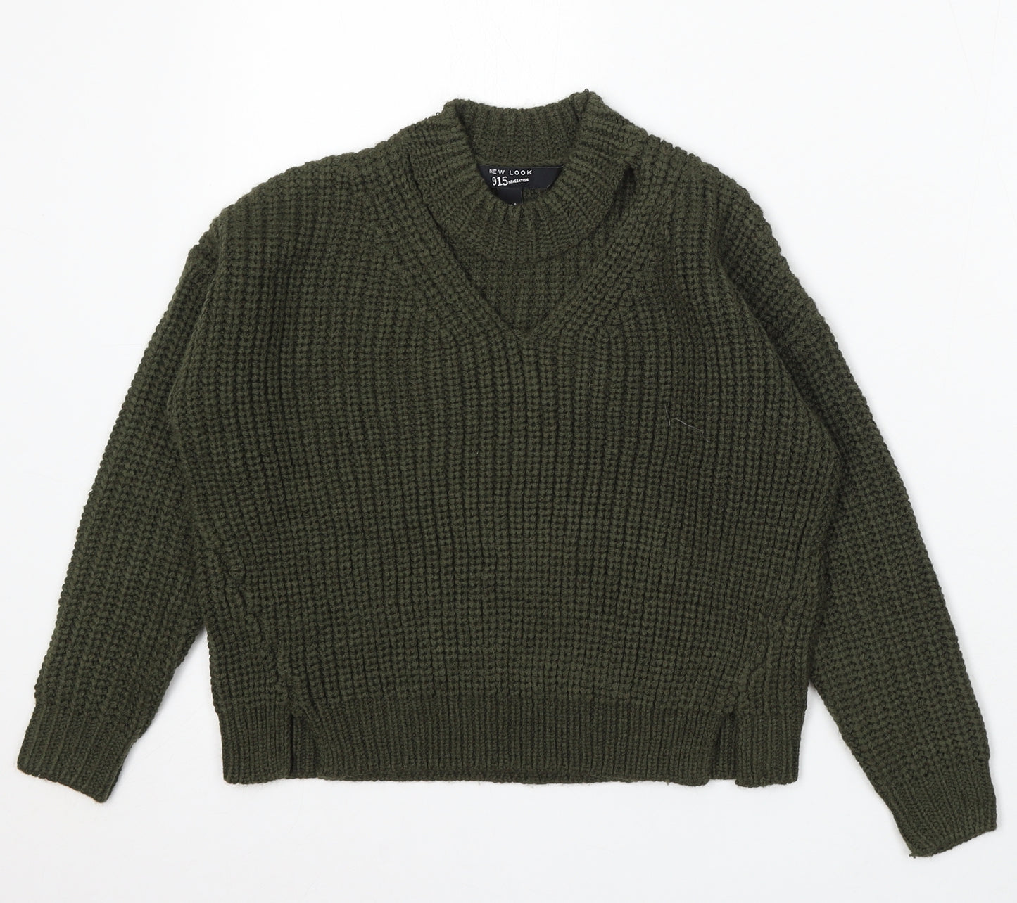 915 Generation Girls Green Round Neck Acrylic Pullover Jumper Size 9 Years - Keyhole Neck