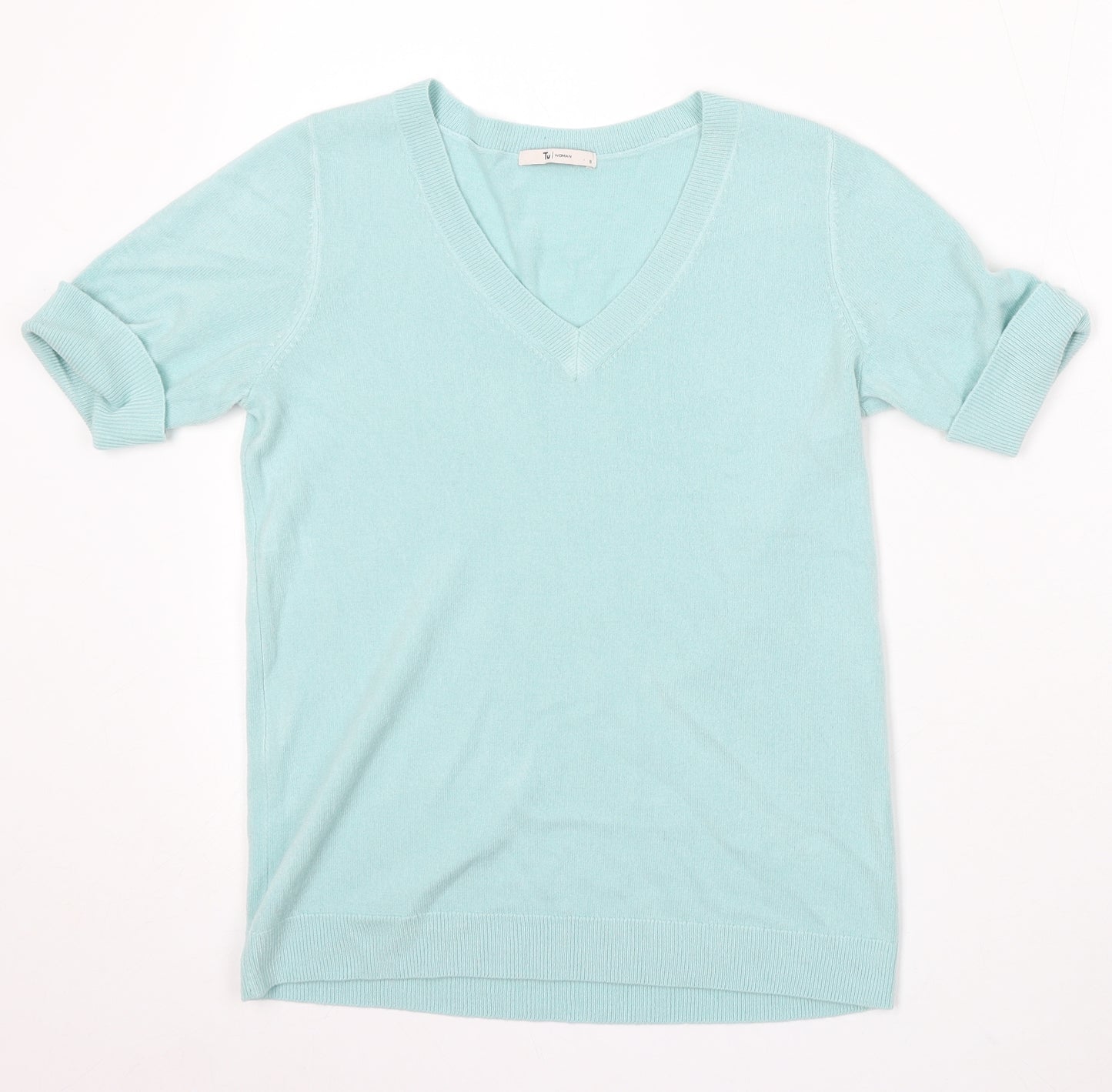 TU Womens Blue V-Neck Acrylic Pullover Jumper Size 8