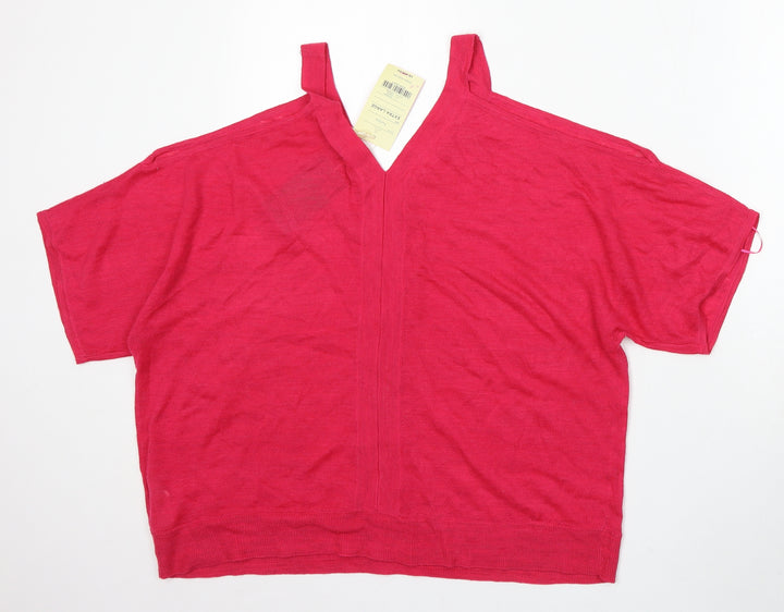 Monsoon Womens Pink V-Neck Acrylic Pullover Jumper Size XL