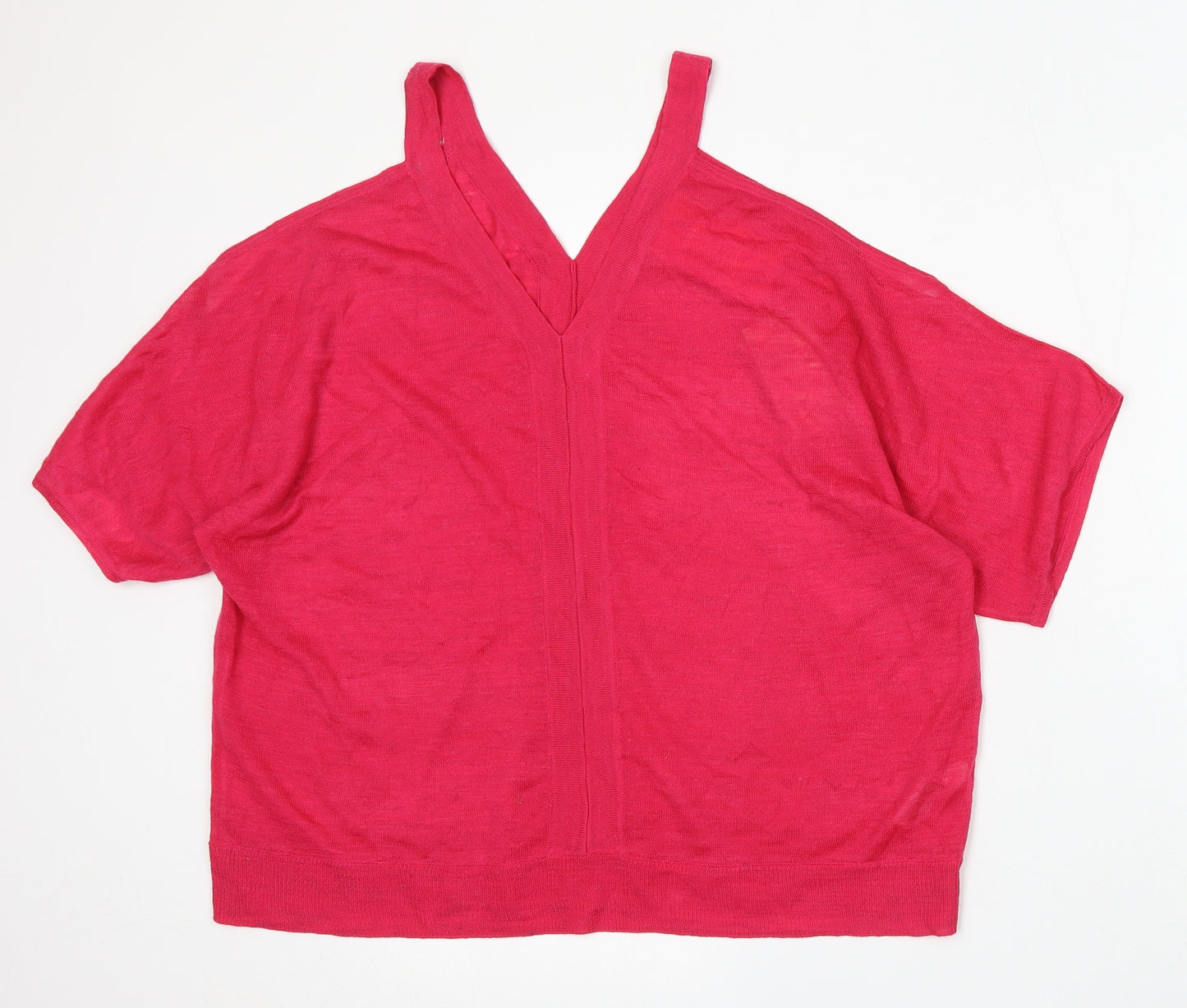 Monsoon Womens Pink V-Neck Acrylic Pullover Jumper Size XL