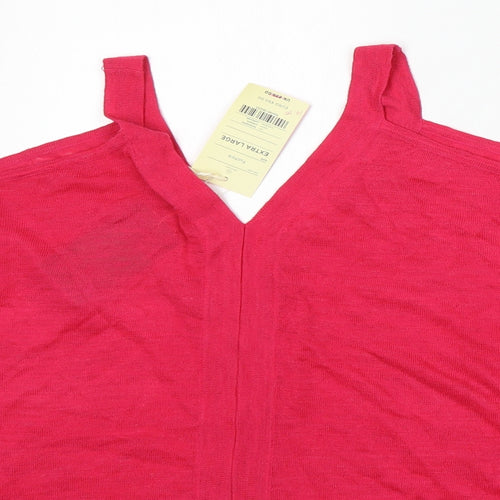 Monsoon Womens Pink V-Neck Acrylic Pullover Jumper Size XL