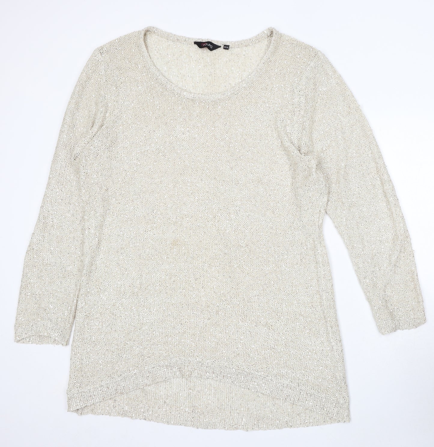 Yours Womens Beige Round Neck Polyester Pullover Jumper Size 26