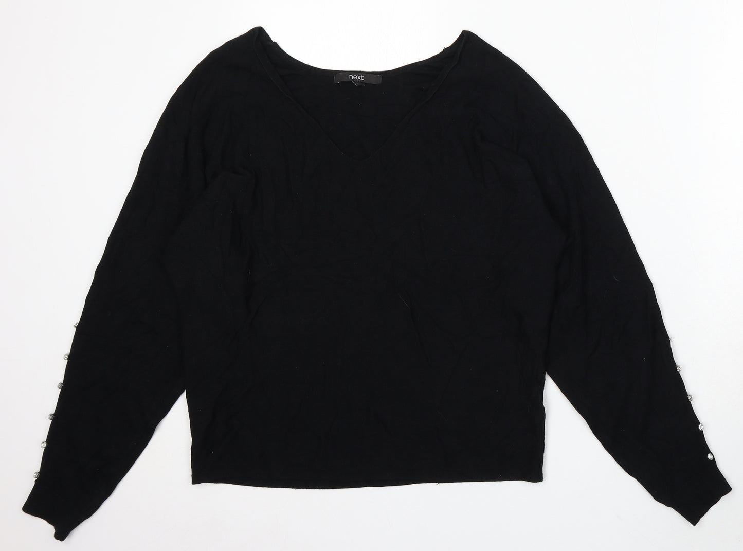 NEXT Womens Black V-Neck Viscose Pullover Jumper Size S