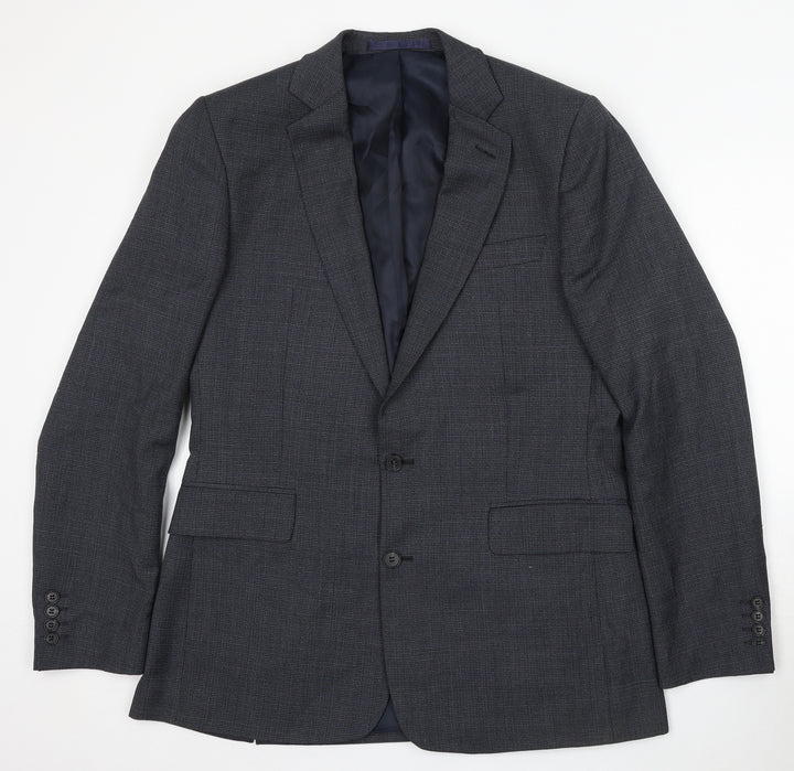 Hammond & Co Mens Blue Check Polyester Jacket Suit Size 42