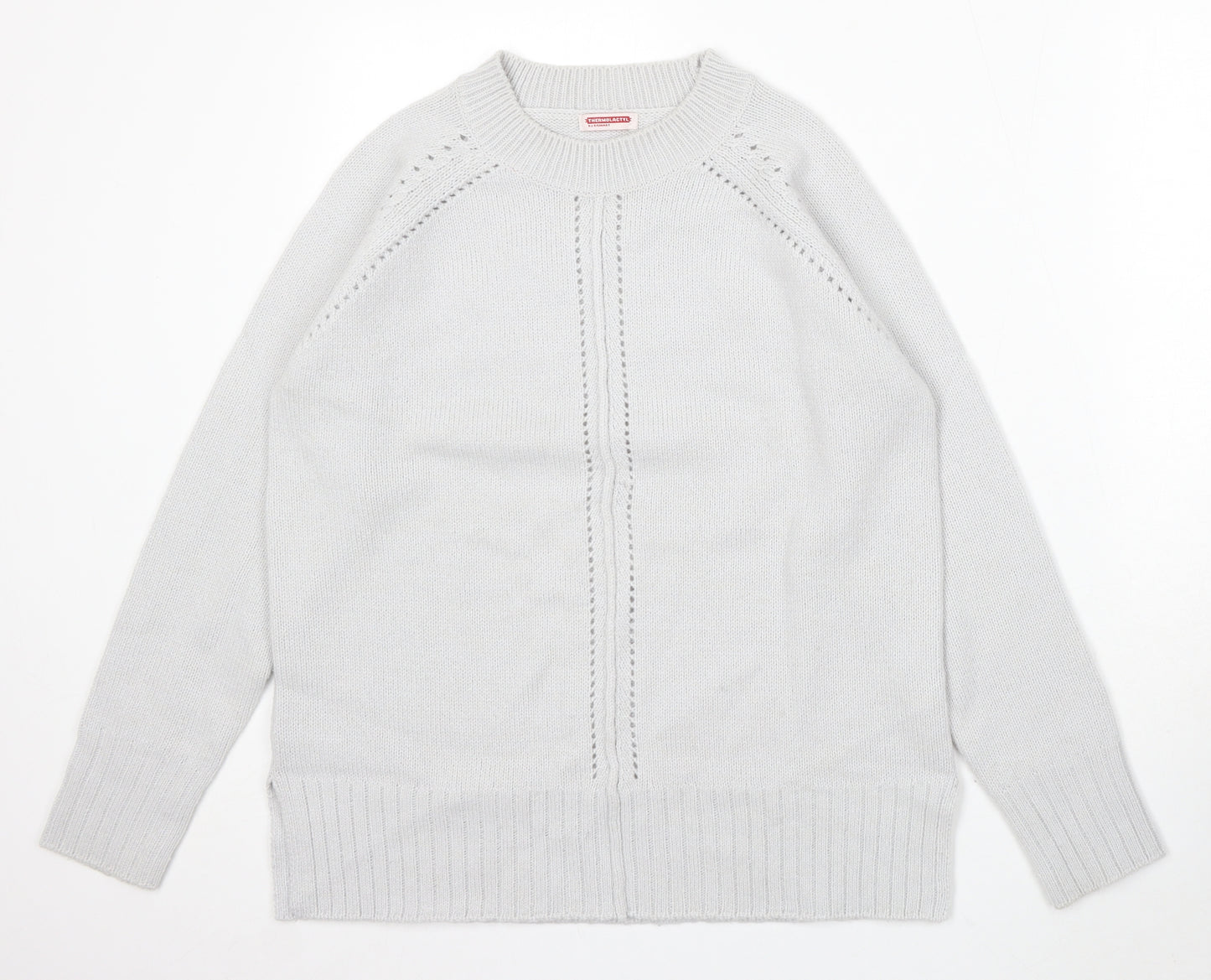 Damart Womens Grey Round Neck Acrylic Pullover Jumper Size 10
