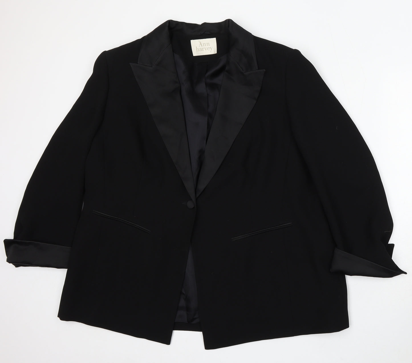 Ann Harvey Womens Black Polyester Jacket Blazer Size 22