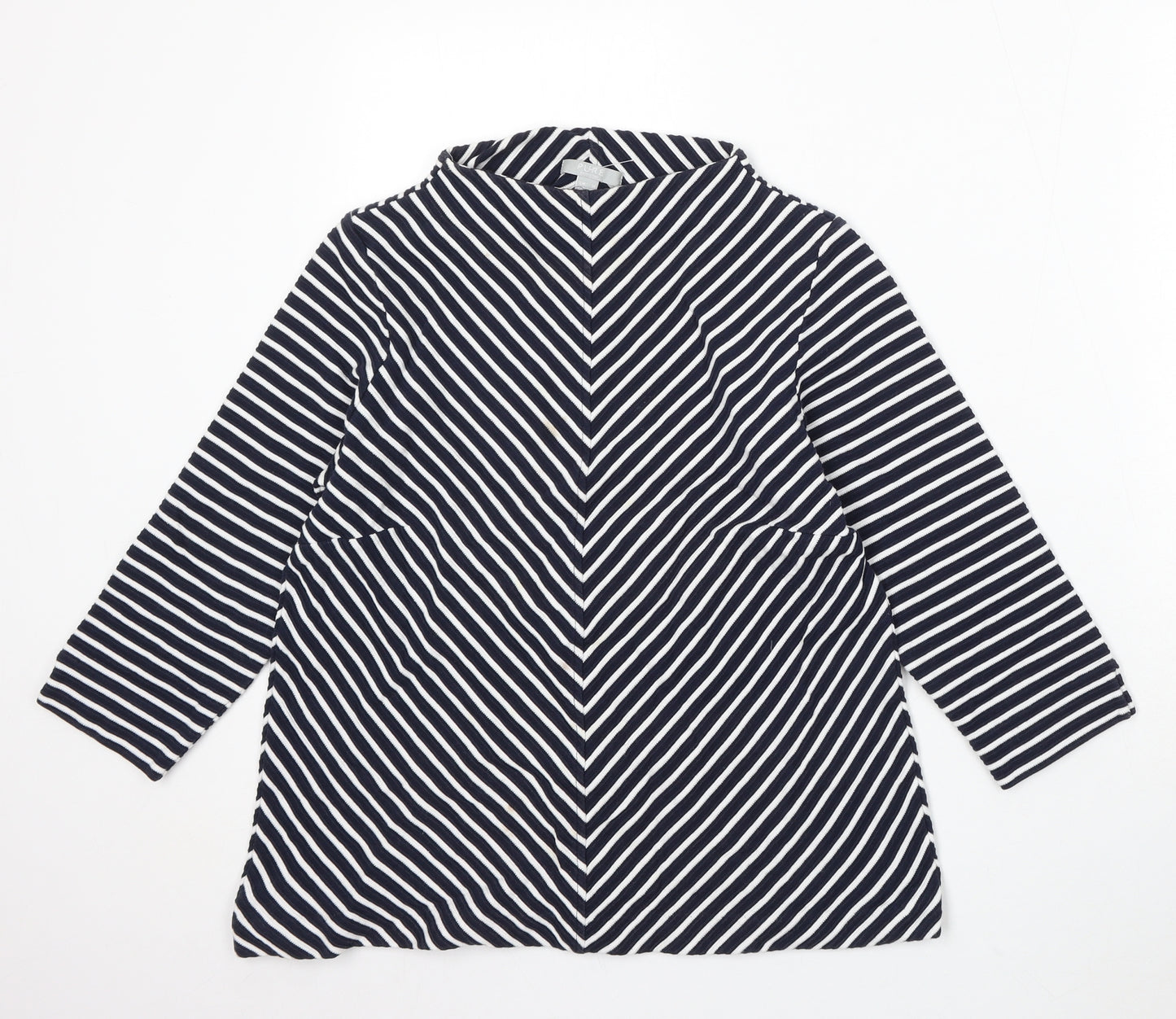 Pure Cotton Womens Blue Mock Neck Striped Cotton Pullover Jumper Size 14