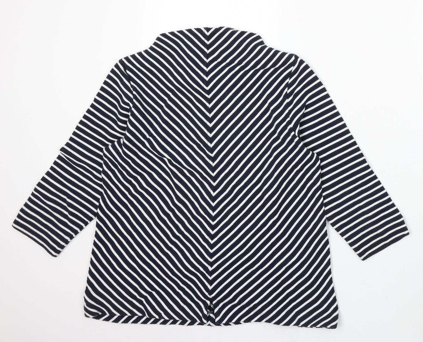 Pure Cotton Womens Blue Mock Neck Striped Cotton Pullover Jumper Size 14
