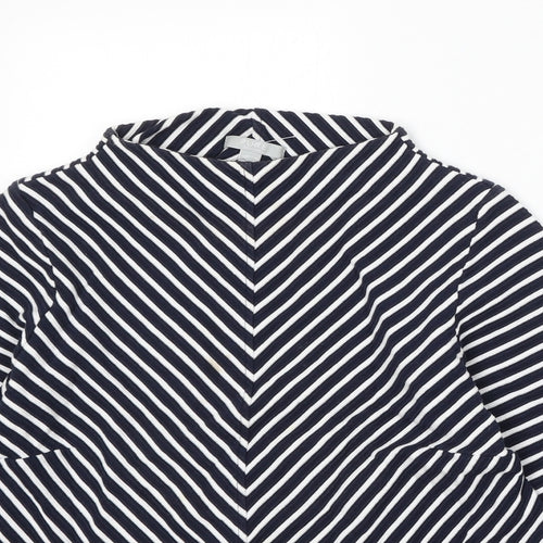 Pure Cotton Womens Blue Mock Neck Striped Cotton Pullover Jumper Size 14