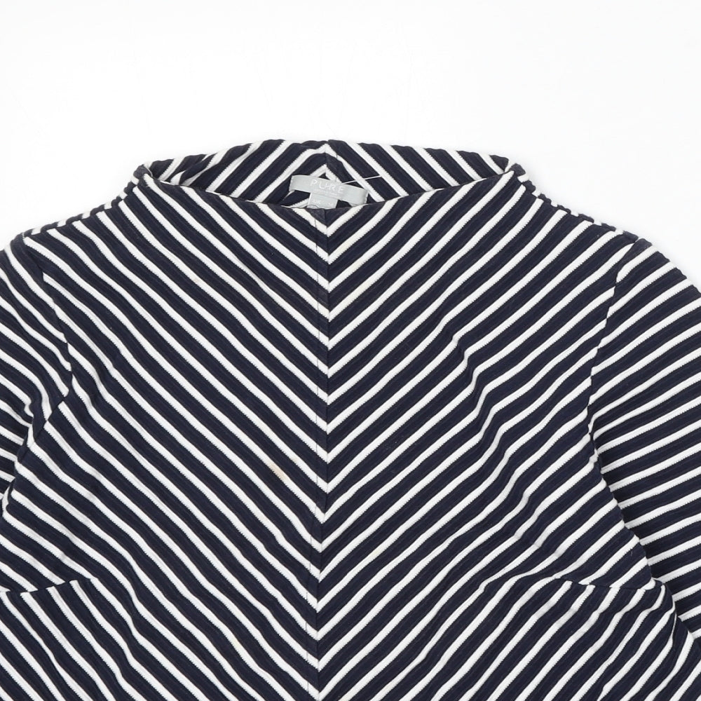 Pure Cotton Womens Blue Mock Neck Striped Cotton Pullover Jumper Size 14