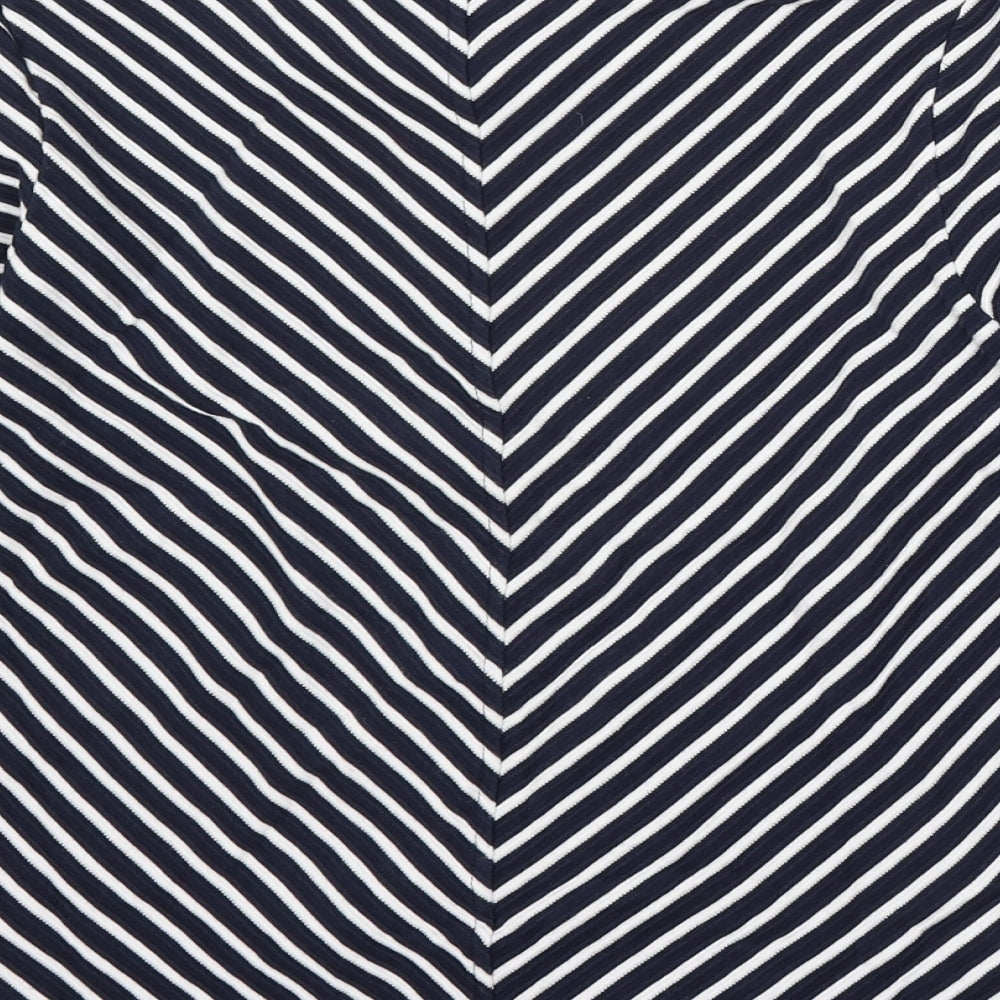 Pure Cotton Womens Blue Mock Neck Striped Cotton Pullover Jumper Size 14