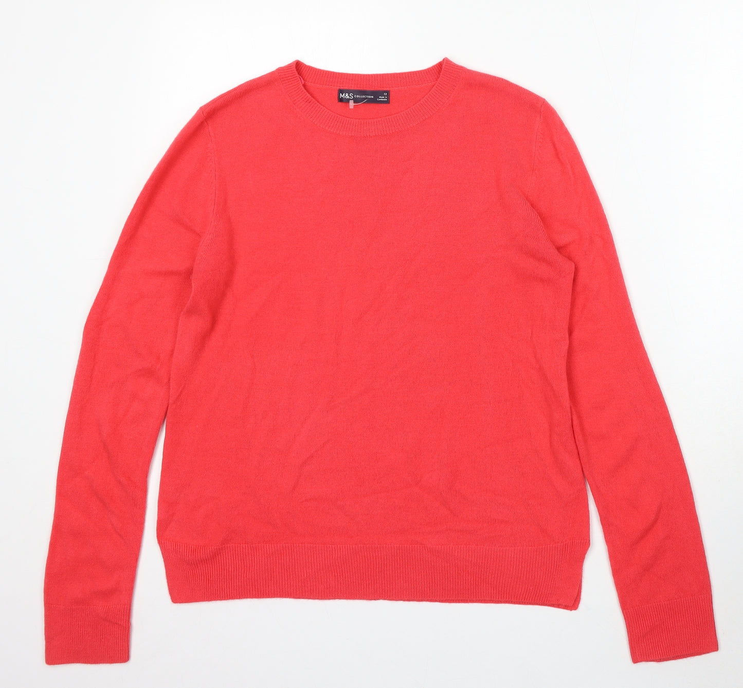 Marks and Spencer Womens Red Round Neck Acrylic Pullover Jumper Size 12