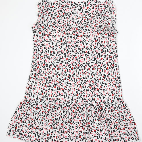 SheIn Womens White Geometric Polyester Skater Dress Size M Round Neck Button