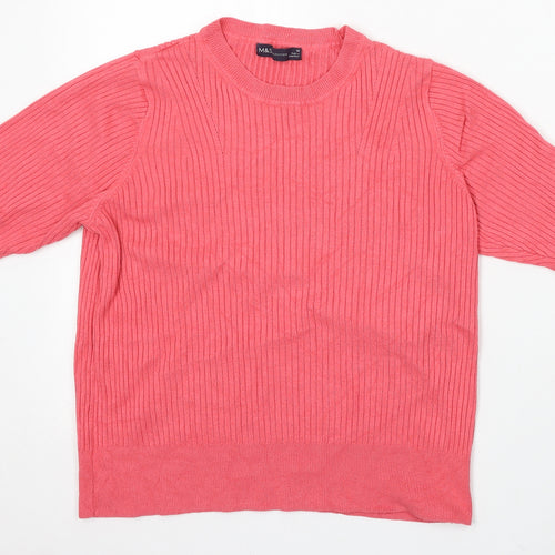 Marks and Spencer Womens Pink Round Neck Viscose Pullover Jumper Size 14