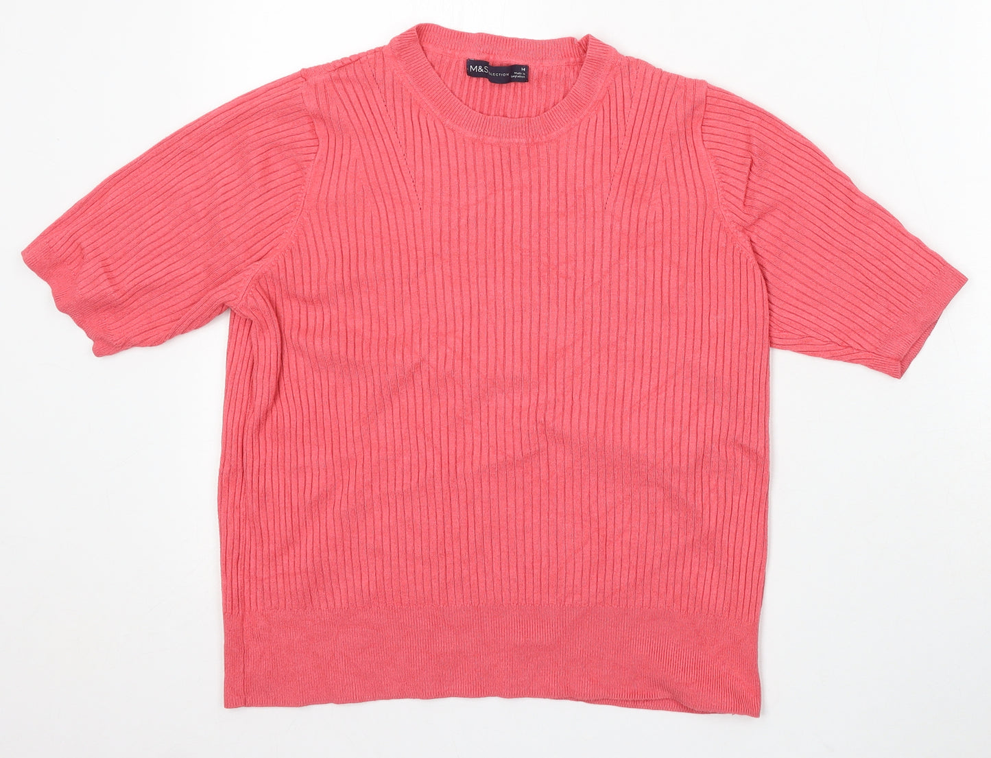 Marks and Spencer Womens Pink Round Neck Viscose Pullover Jumper Size 14