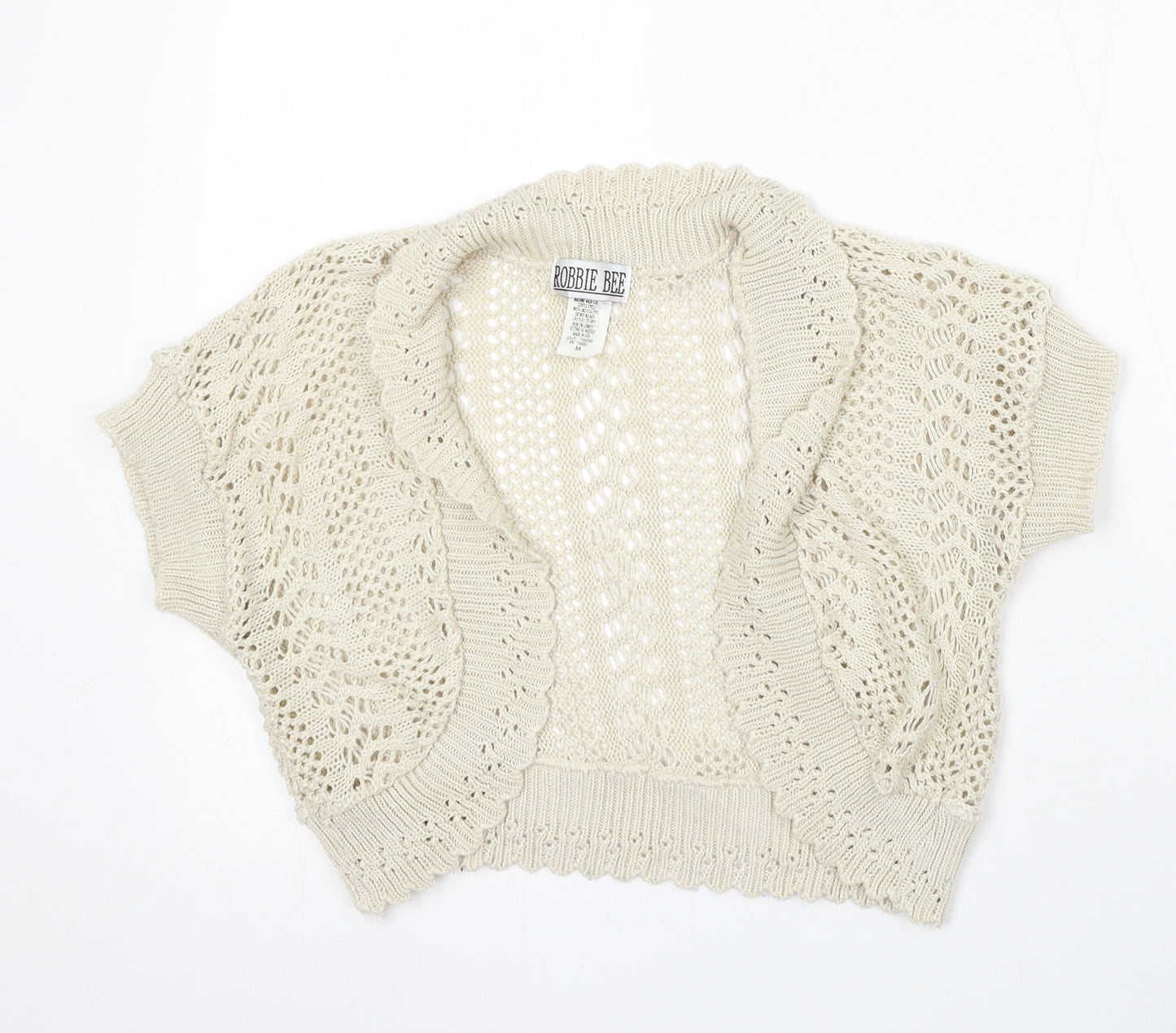 Robbie Bee Womens Ivory V-Neck Acrylic Cardigan Jumper Size M
