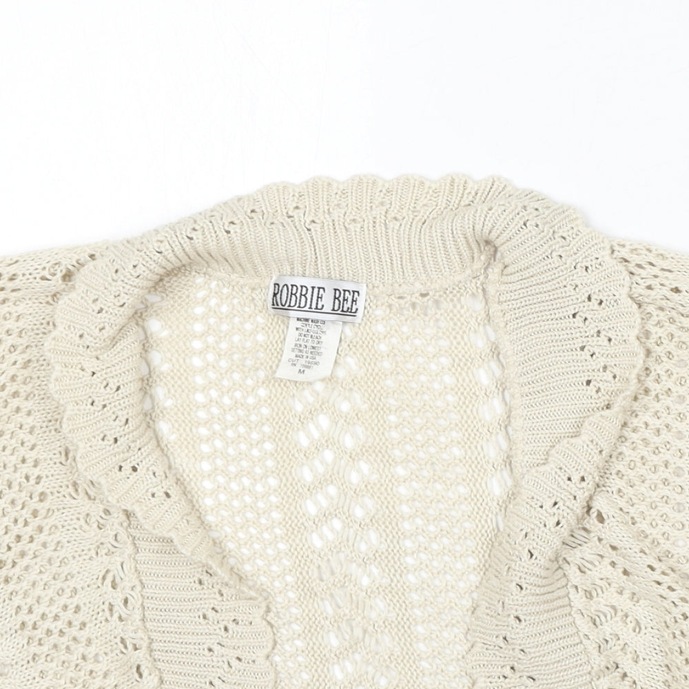 Robbie Bee Womens Ivory V-Neck Acrylic Cardigan Jumper Size M
