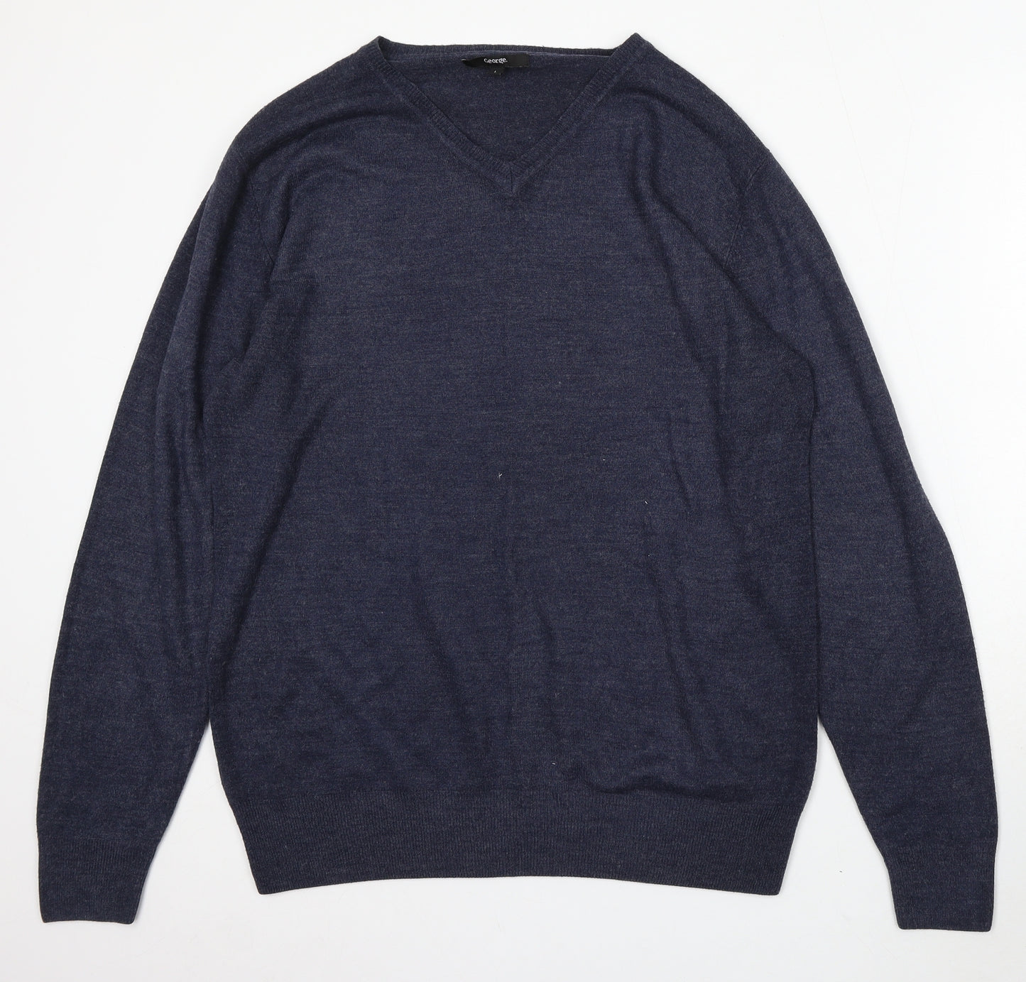 George Womens Blue V-Neck Acrylic Pullover Jumper Size L