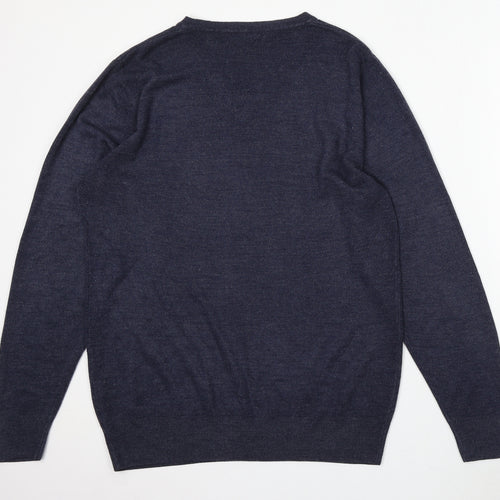 George Womens Blue V-Neck Acrylic Pullover Jumper Size L