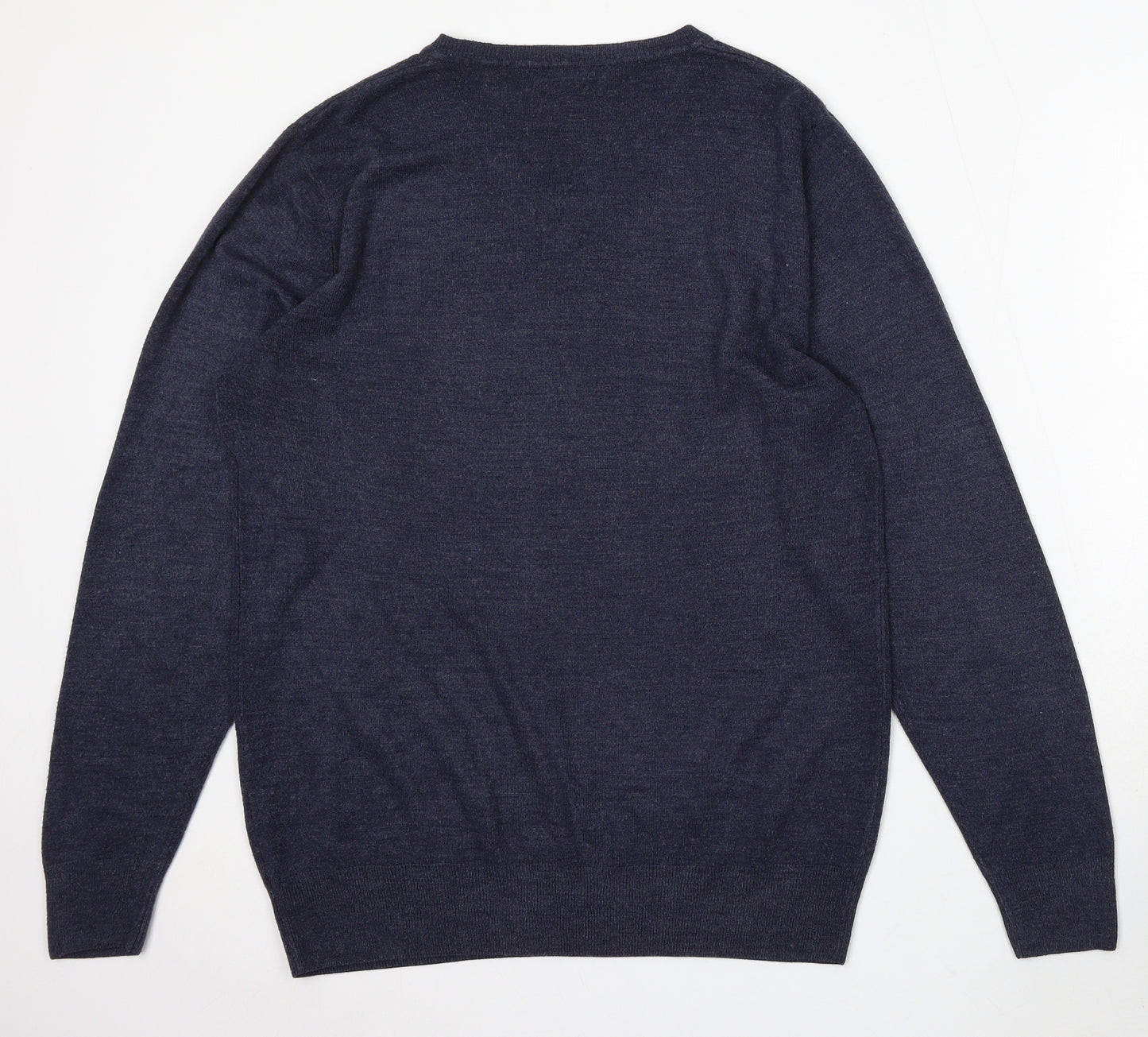 George Womens Blue V-Neck Acrylic Pullover Jumper Size L