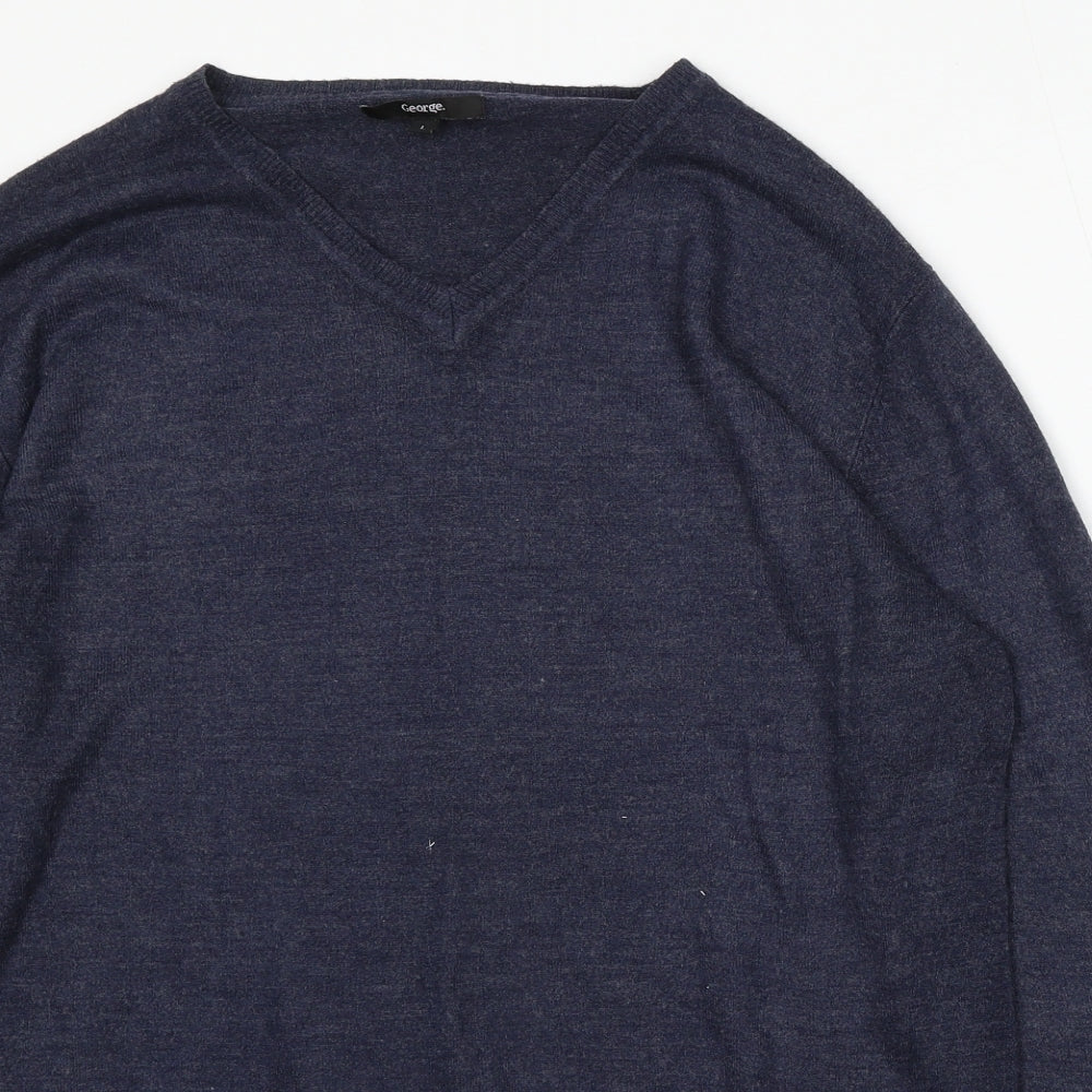 George Womens Blue V-Neck Acrylic Pullover Jumper Size L