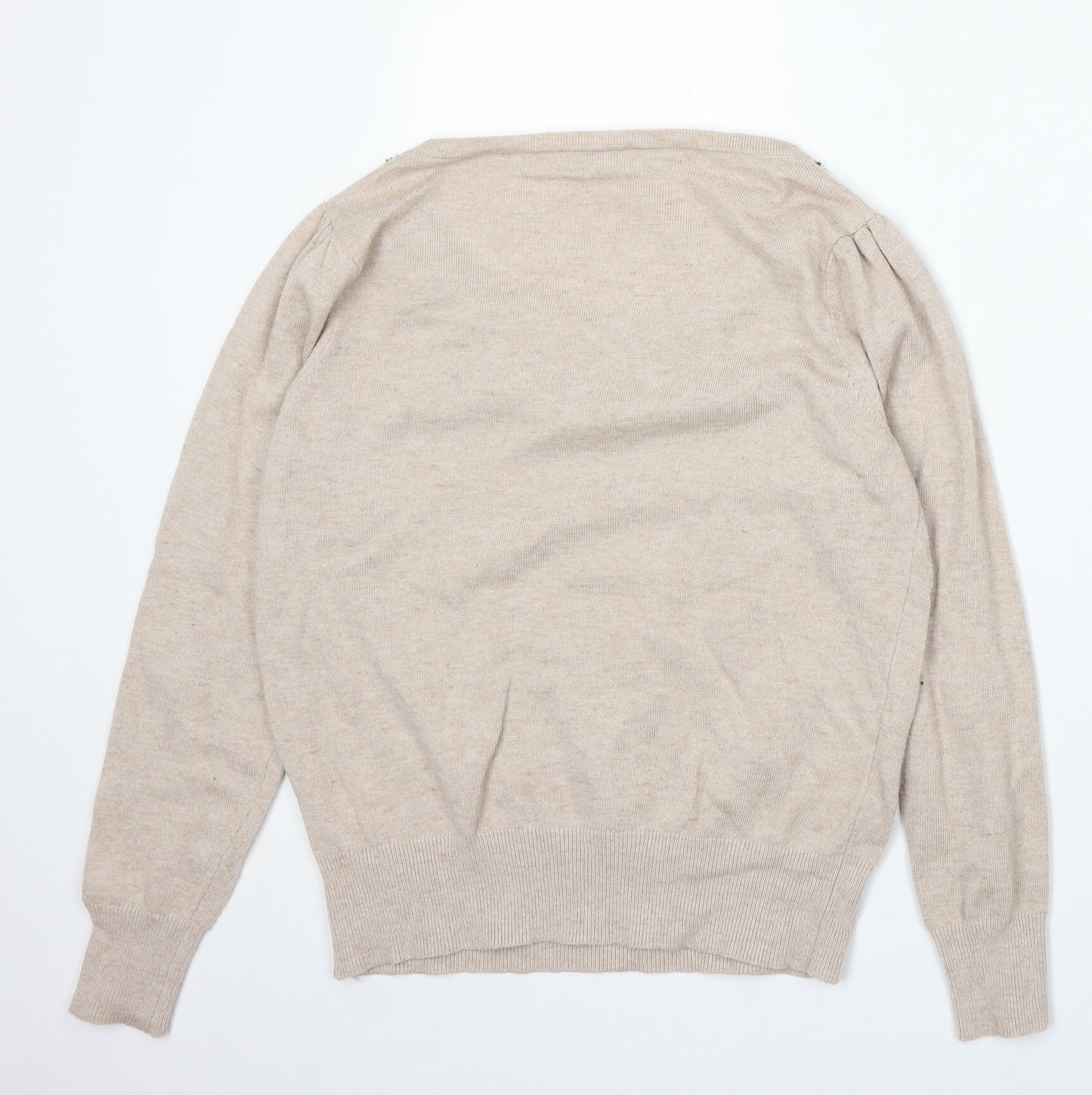 Monsoon Womens Beige Round Neck Viscose Pullover Jumper Size L - Embellished Neckline