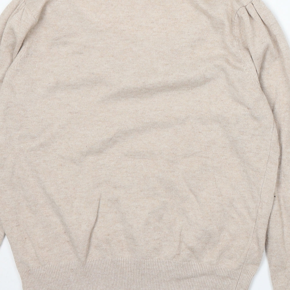 Monsoon Womens Beige Round Neck Viscose Pullover Jumper Size L - Embellished Neckline
