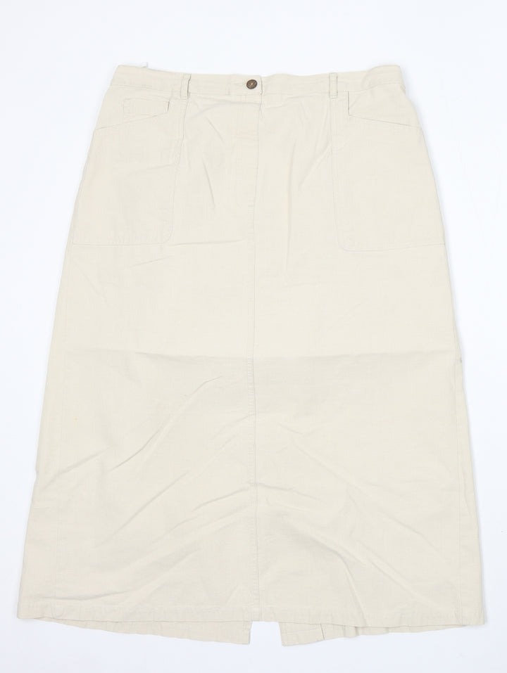 Preworn Womens Beige Polyester A-Line Skirt Size 34 in Button