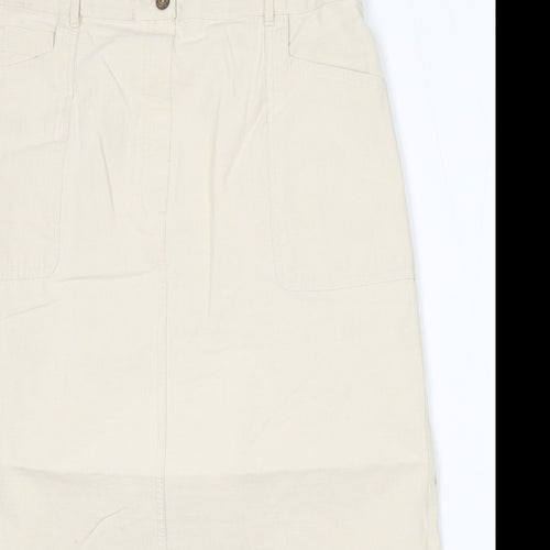 Preworn Womens Beige Polyester A-Line Skirt Size 34 in Button