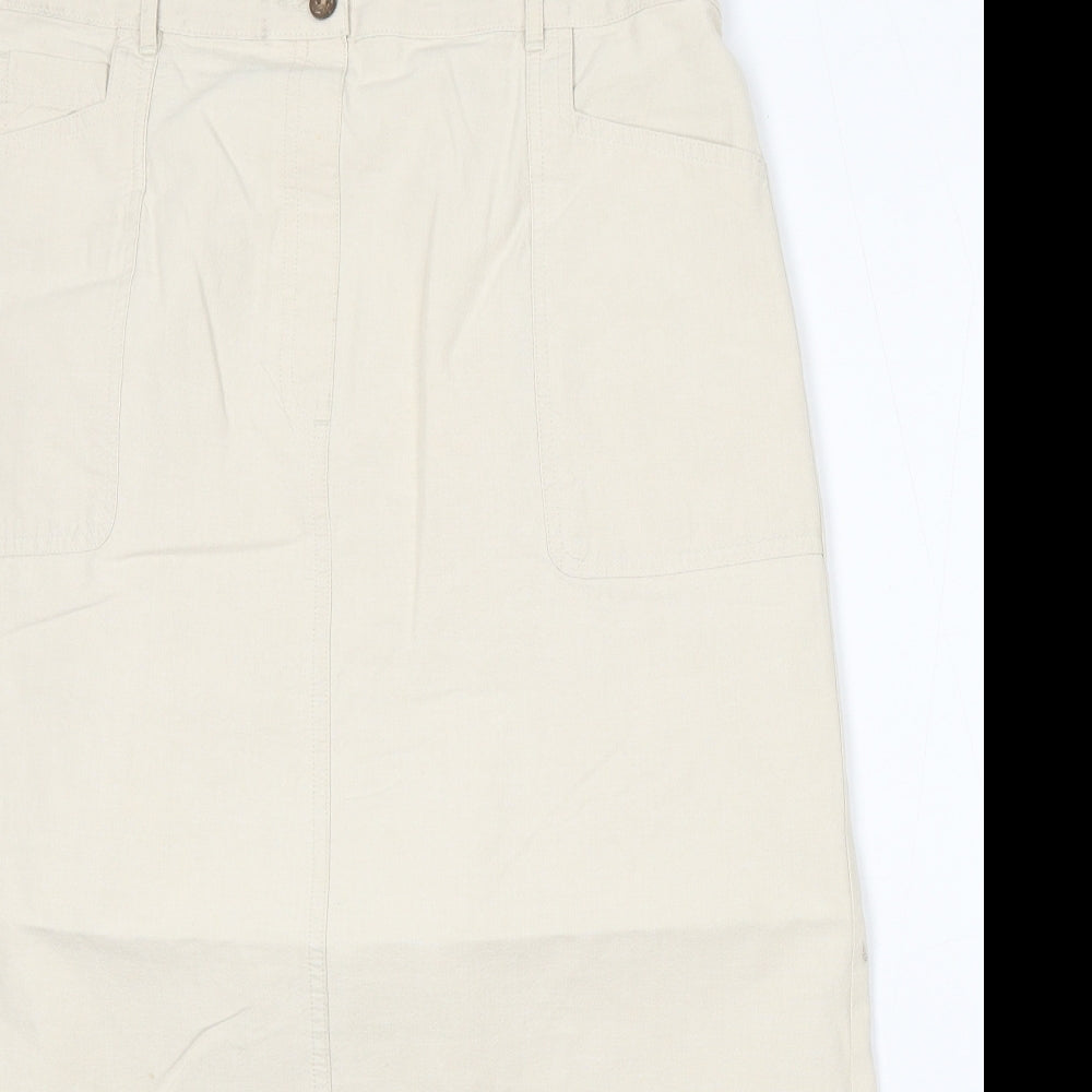 Preworn Womens Beige Polyester A-Line Skirt Size 34 in Button