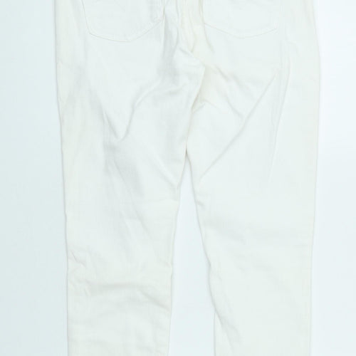 Oasis Womens White Cotton Skinny Jeans Size 12 L24 in Regular Button - Cropped Leg