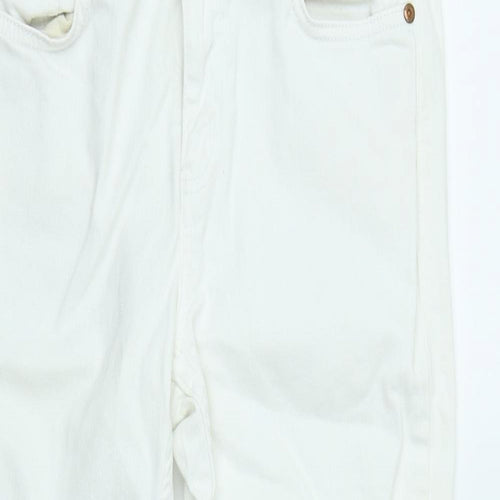 Oasis Womens White Cotton Skinny Jeans Size 12 L24 in Regular Button - Cropped Leg