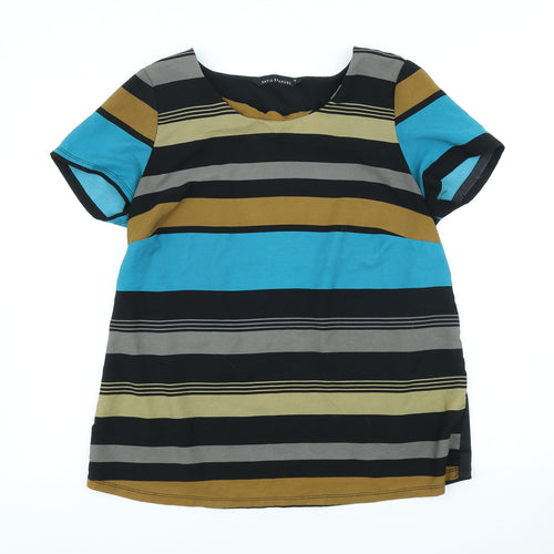 David Emanuel Womens Multicoloured Striped Polyester Basic T-Shirt Size 14 Scoop Neck