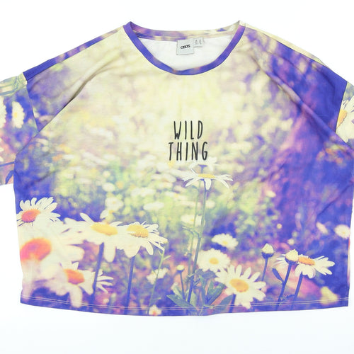 ASOS Womens Multicoloured Floral Polyester Basic T-Shirt Size 12 Round Neck
