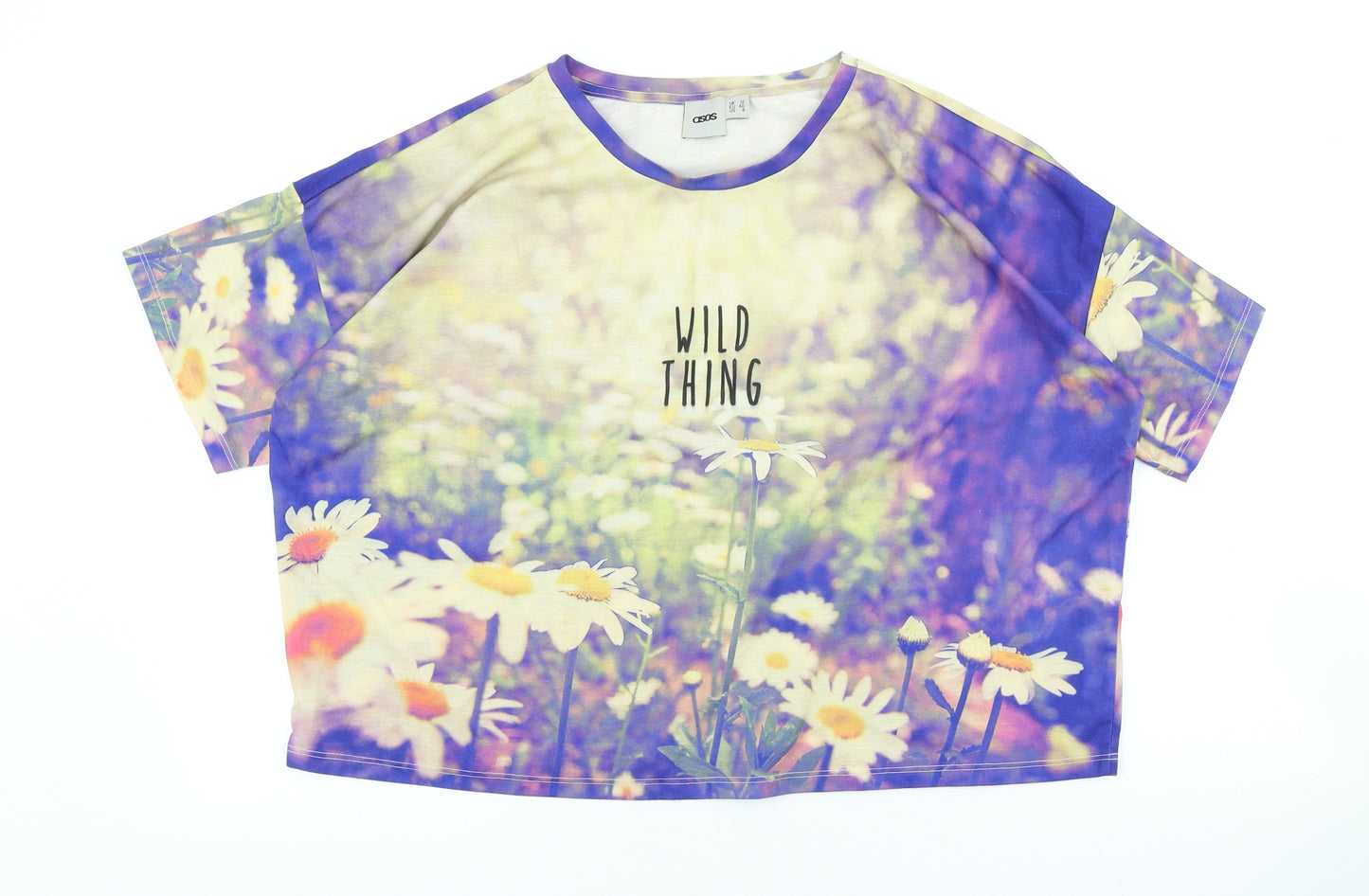 ASOS Womens Multicoloured Floral Polyester Basic T-Shirt Size 12 Round Neck