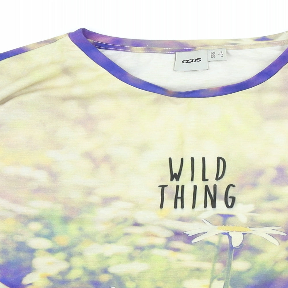 ASOS Womens Multicoloured Floral Polyester Basic T-Shirt Size 12 Round Neck