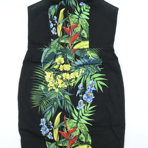 Oasis Womens Black Floral Cotton Sheath Size 10 Halter Zip - Flowers