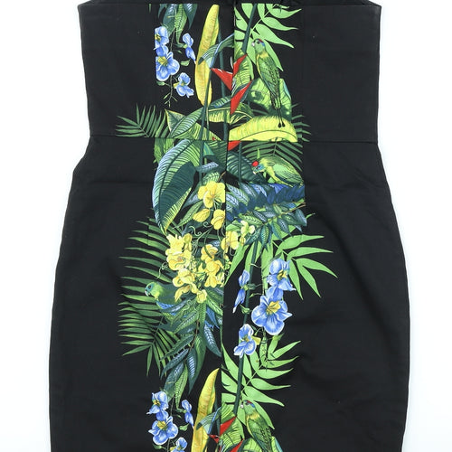 Oasis Womens Black Floral Cotton Sheath Size 10 Halter Zip - Flowers