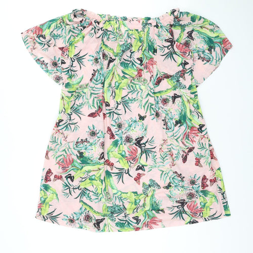 H&M Womens Pink Floral Polyester A-Line Size 4 Off the Shoulder Pullover