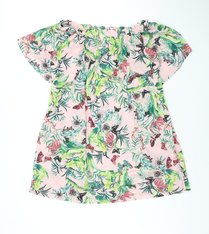 H&M Womens Pink Floral Polyester A-Line Size 4 Off the Shoulder Pullover